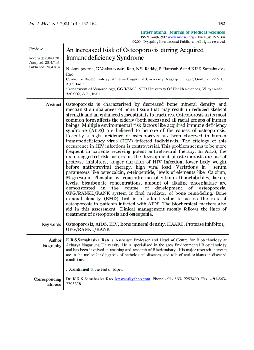 Báo cáo y học An Increased Risk of Osteoporosis during Acquired Immunodeficiency Syndrome