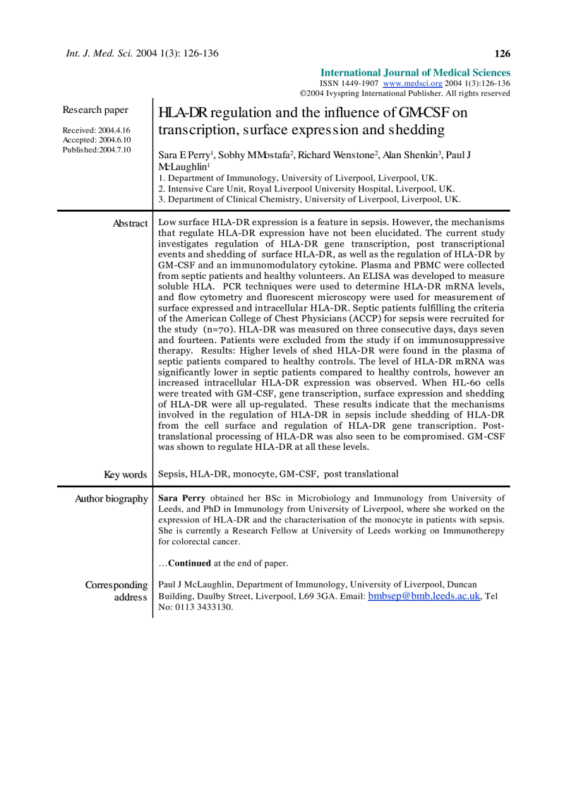 Báo cáo y học HLA DR regulation and the influence of GM CSF on transcription surface expression and shedding