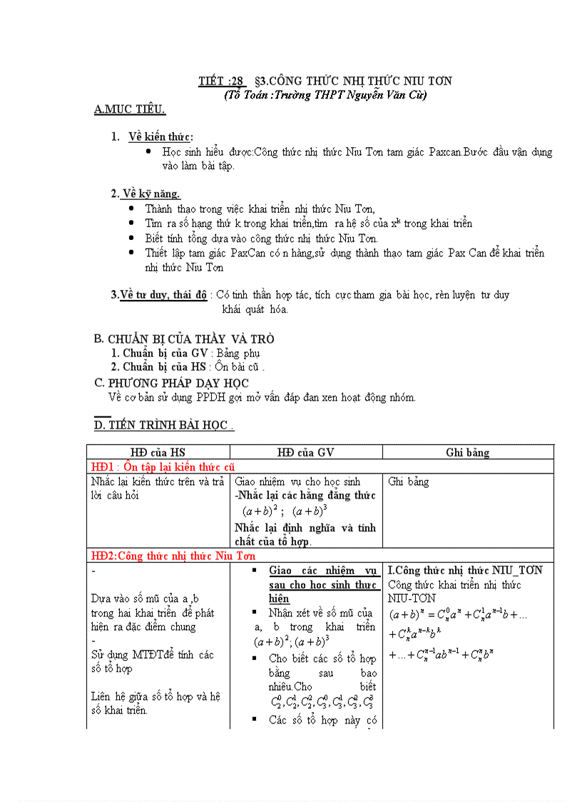 Công thức nhị thức Newton