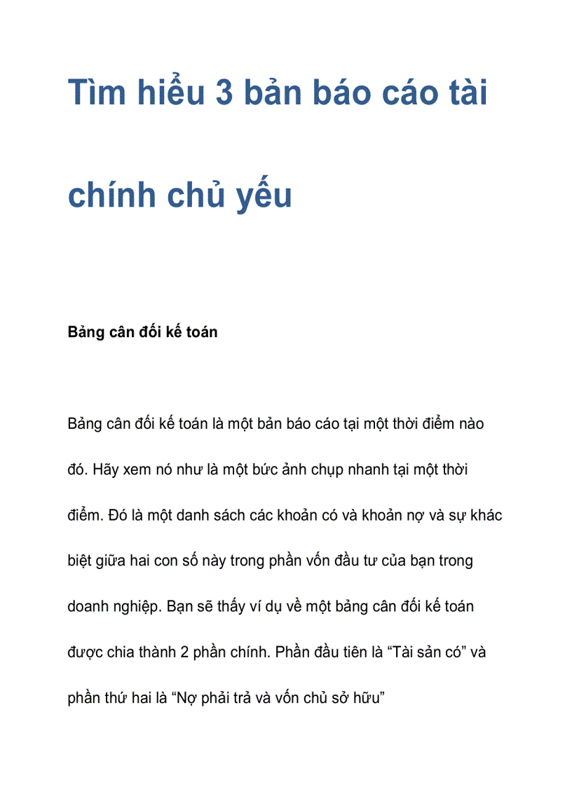 Tìm hiểu 3 bản báo cáo tài chính chủ yếu