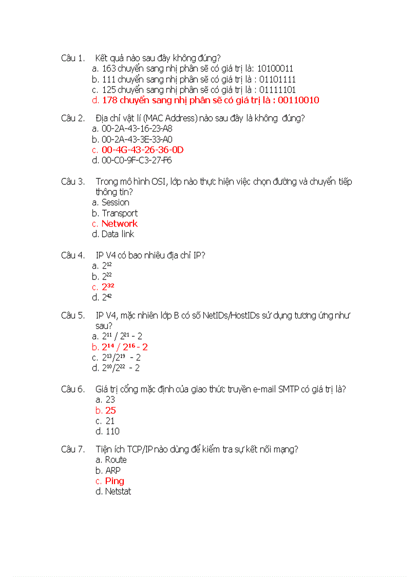 Đề thi mạng căn bản