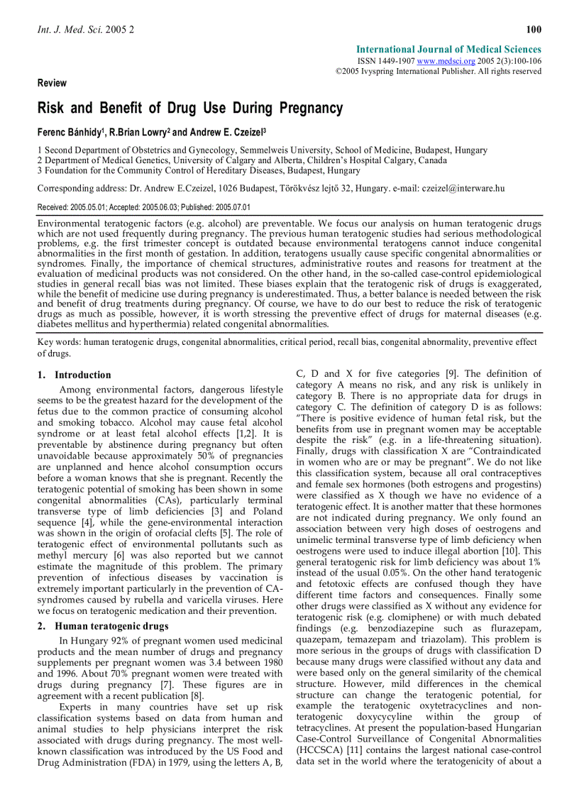 Báo cáo y học Risk and Benefit of Drug Use During Pregnancy