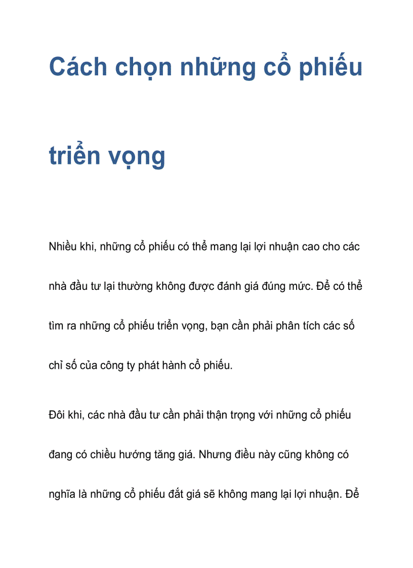 Cách chọn những cổ phiếu triển vọng 1