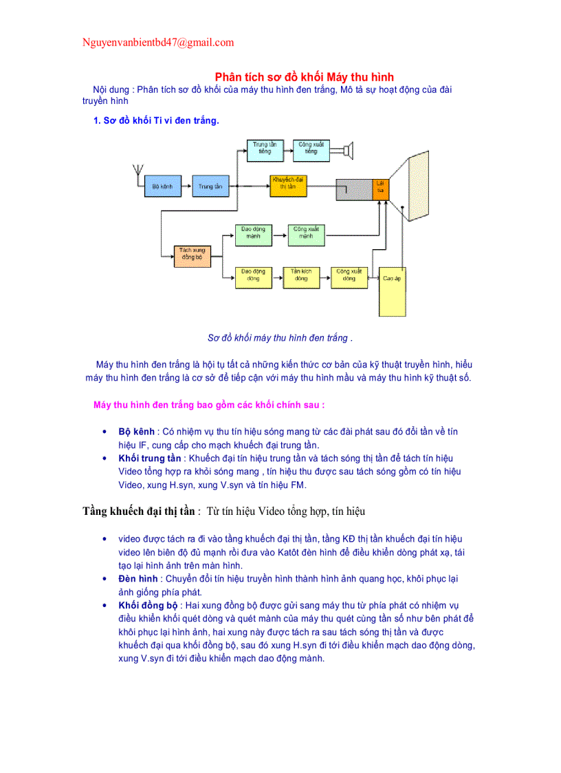 Phân tích sơ đồ khối Máy thu hình 1