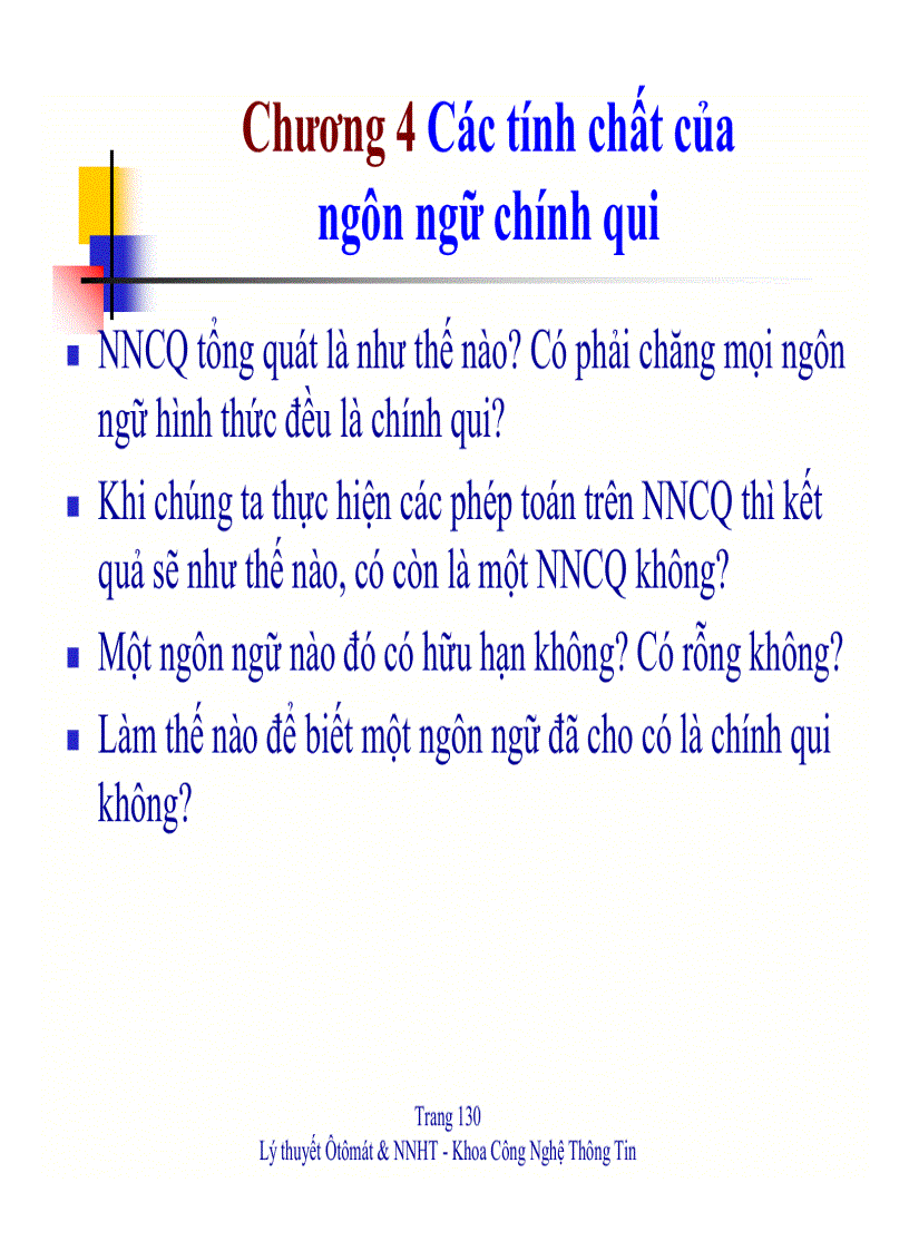 Các tính chất của ngôn ngữ chính qui