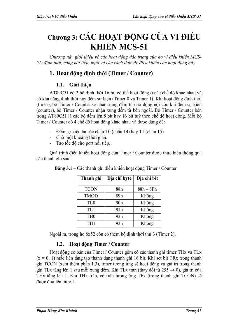 Các hoạt động của vi điều khiển mcs 51
