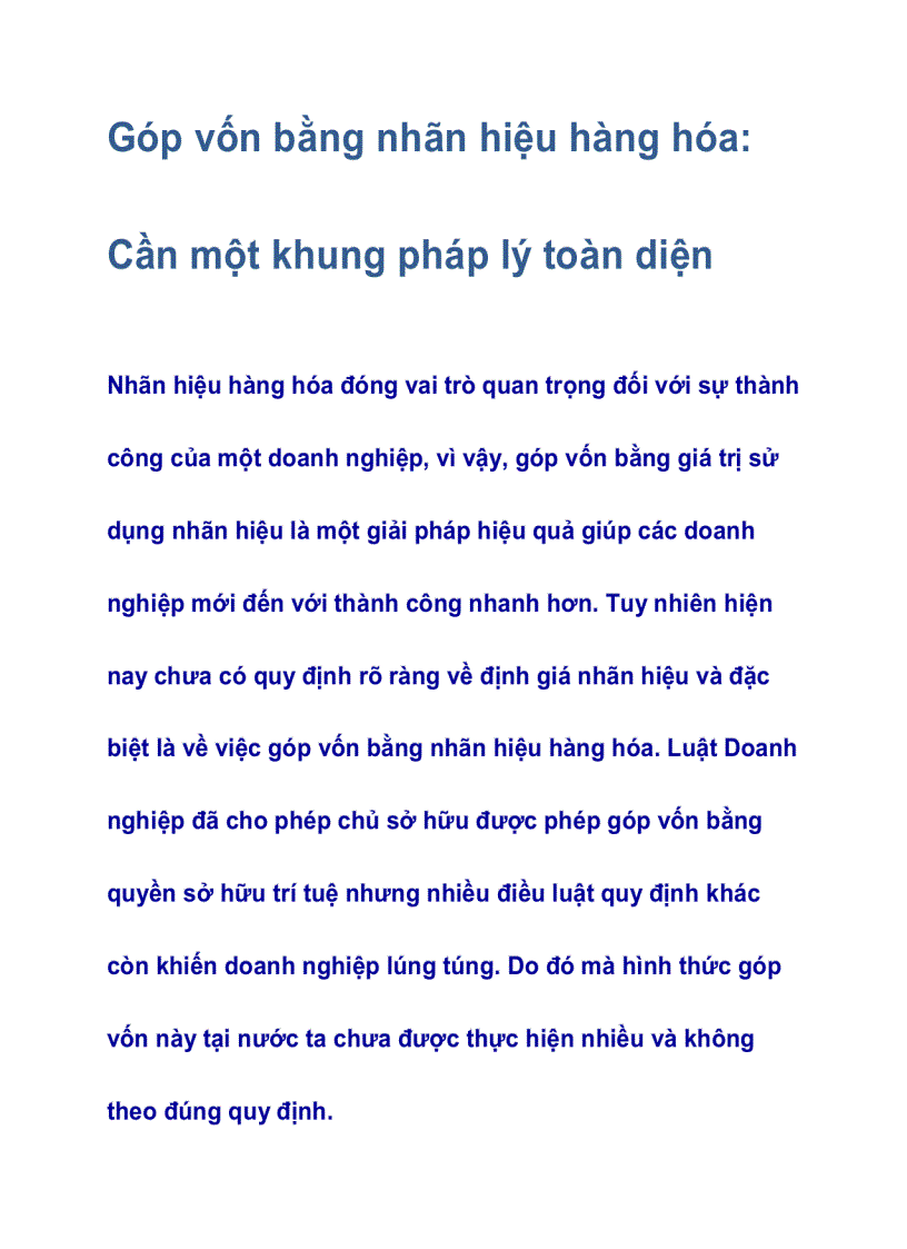 Góp vốn bằng nhãn hiệu hàng hóa