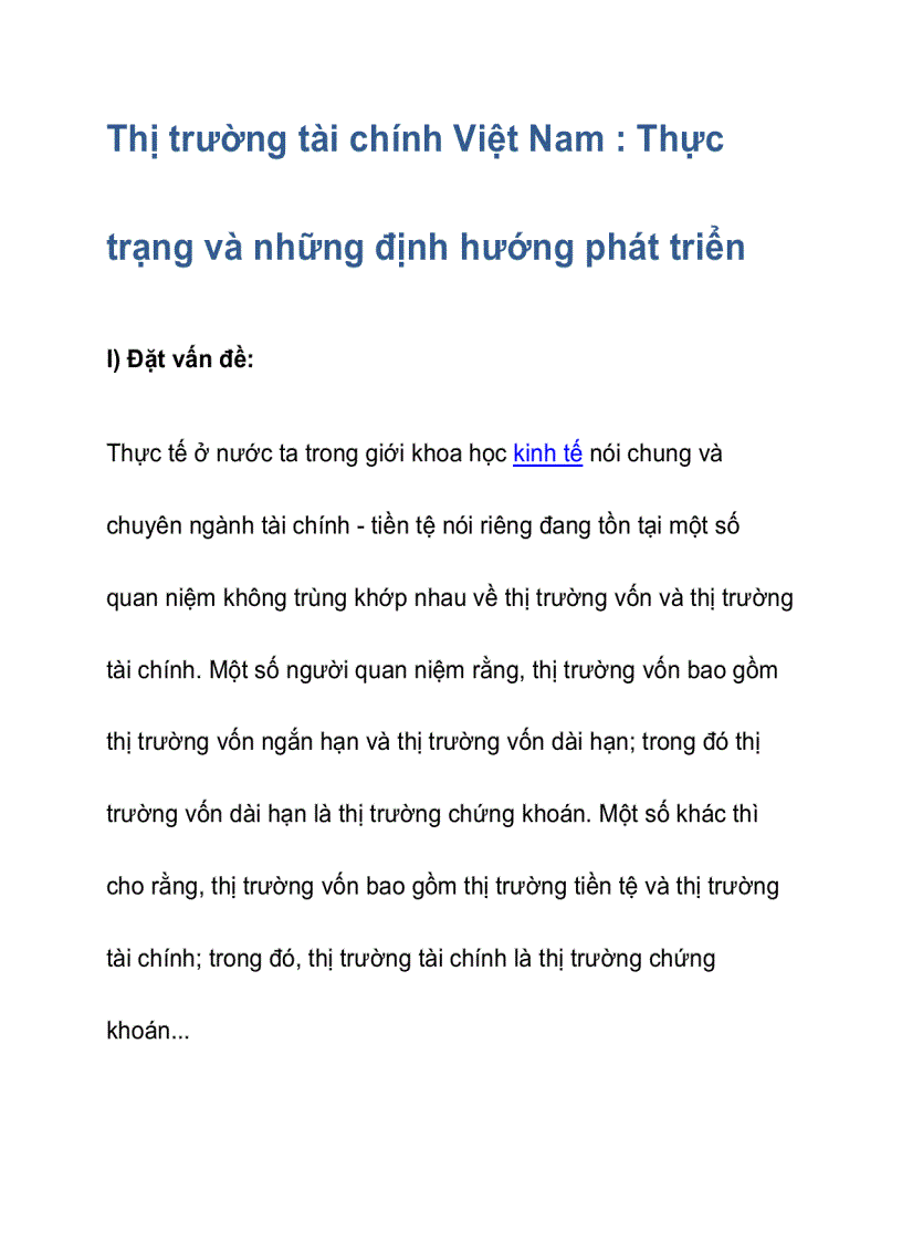 Thị trường tài chính Việt Nam Thực trạng và những định hướng phát triển 1