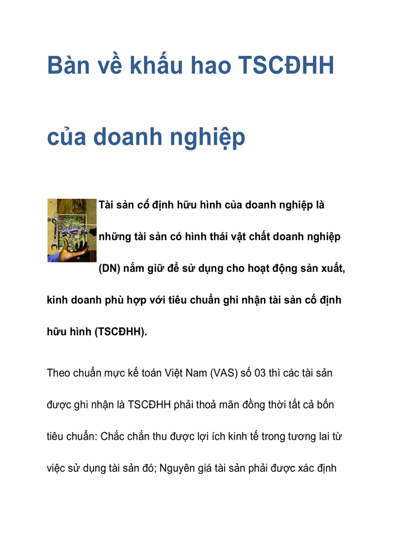 Bàn về khấu hao TSCĐHH của doanh nghiệp