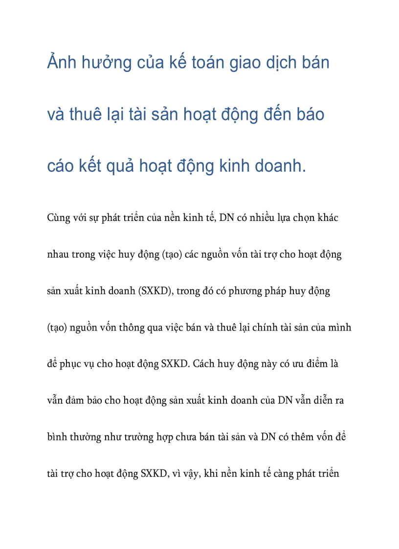 Ảnh hưởng của kế toán giao dịch bán và thuê lại tài sản hoạt động đến báo cáo kết quả hoạt động kinh doanh