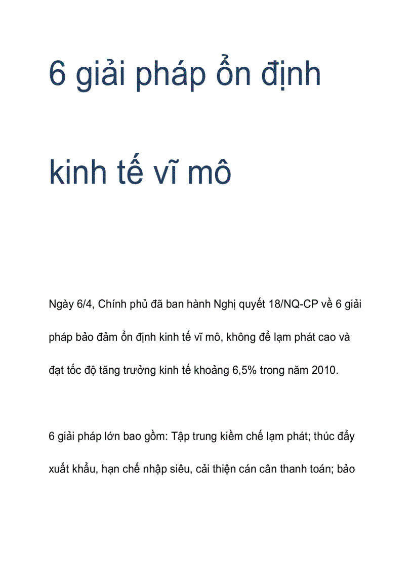 6 giải pháp ổn định kinh tế vĩ mô