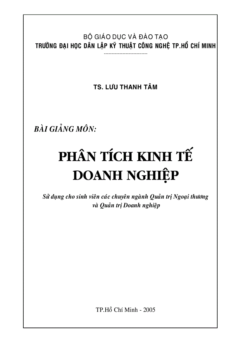 Bài giảng phân tích kinh tế doanh nghiệp