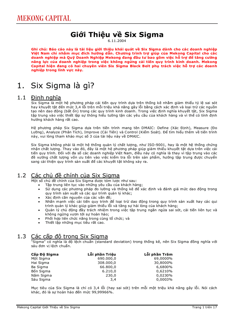 Giới Thiệu về Six Sigma