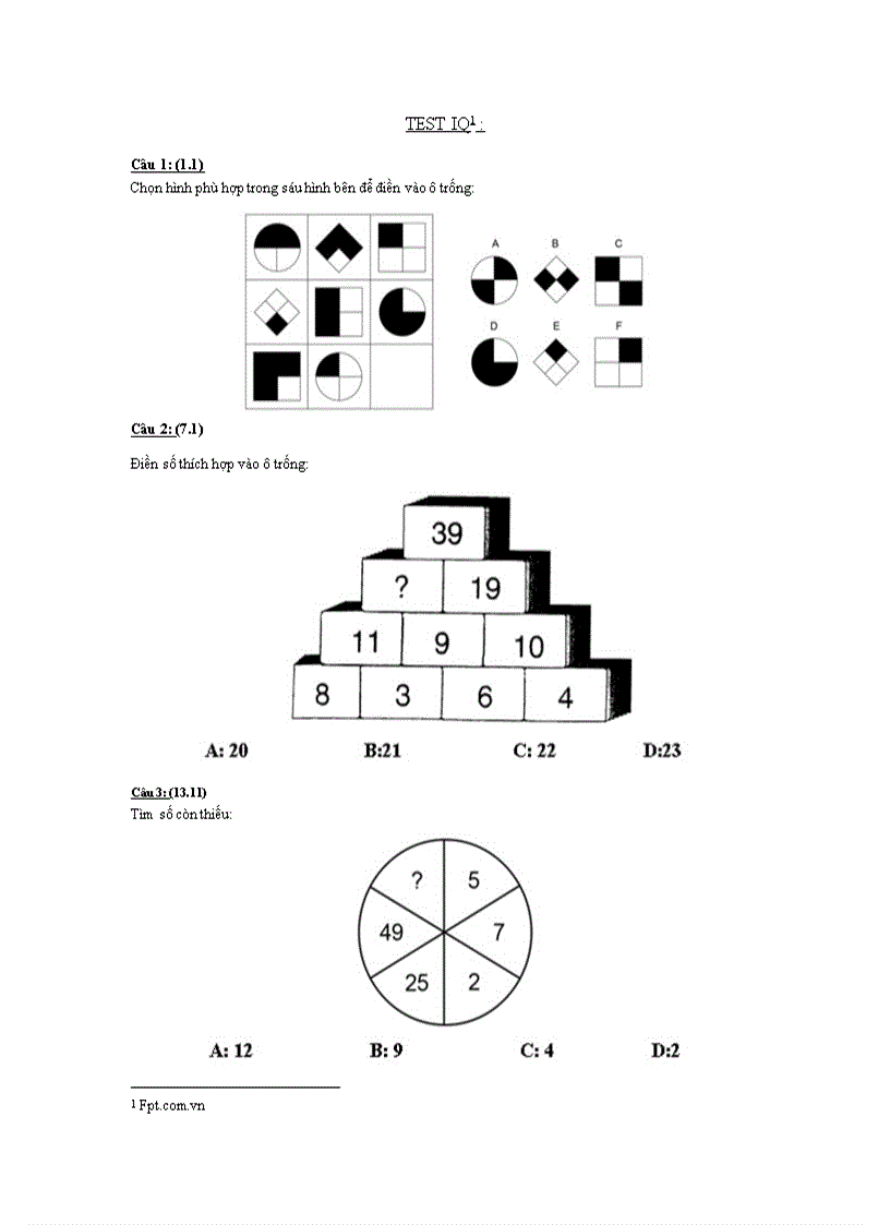 Đố vui Test iq