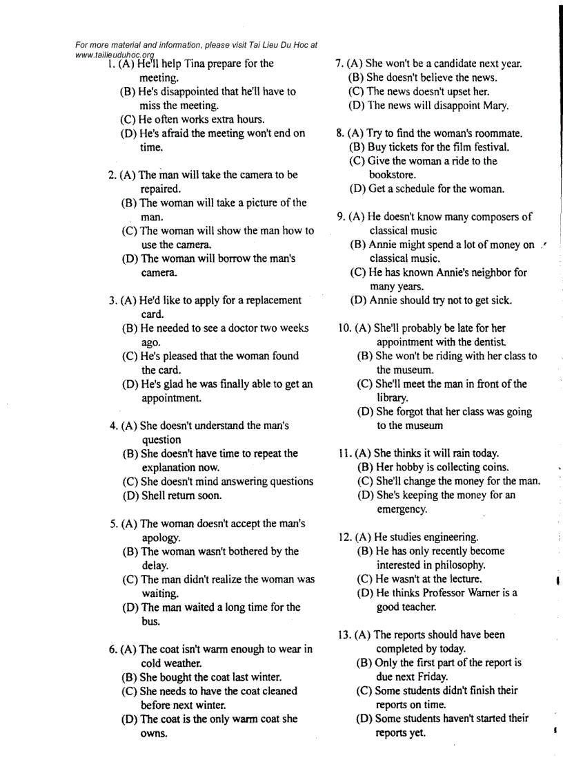 Đề thi Toefl tháng 8 2001