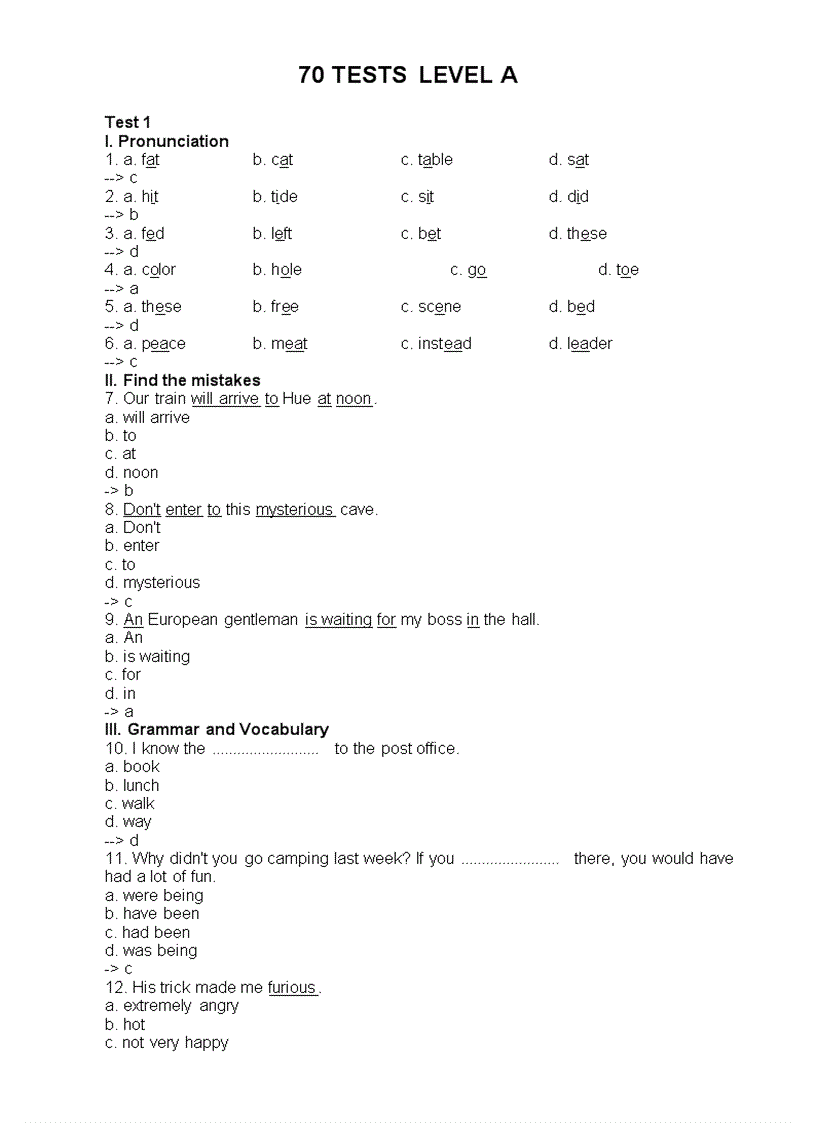 70 tests level a