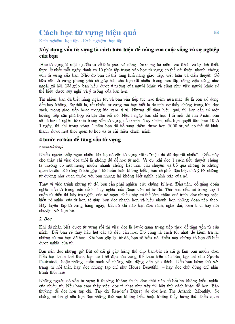 Cách học từ vựng hiệu quả