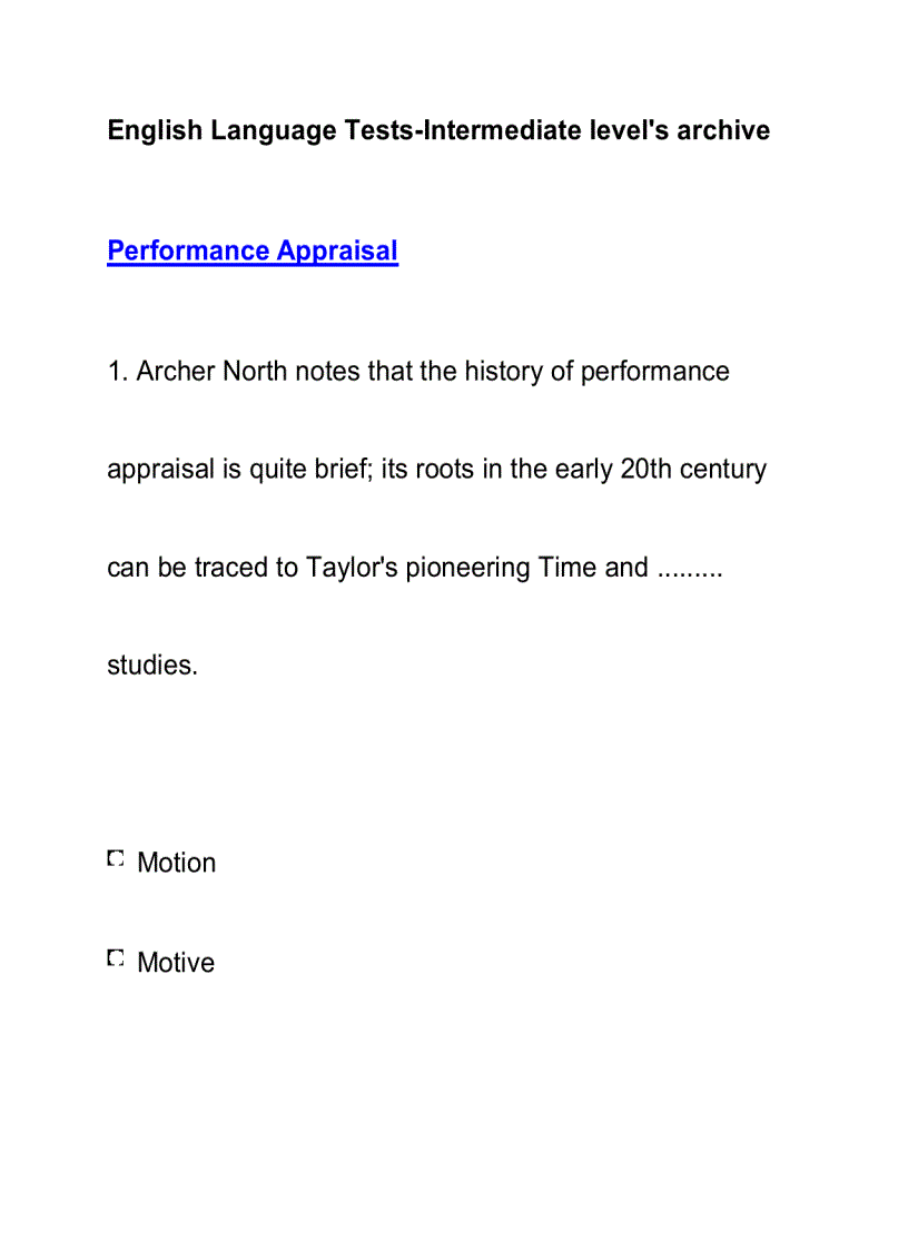 English Language Tests Intermediate level s archivePerformance Appraisal