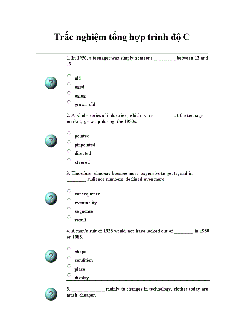 Trắc nghiệm tổng hợp trình độ C