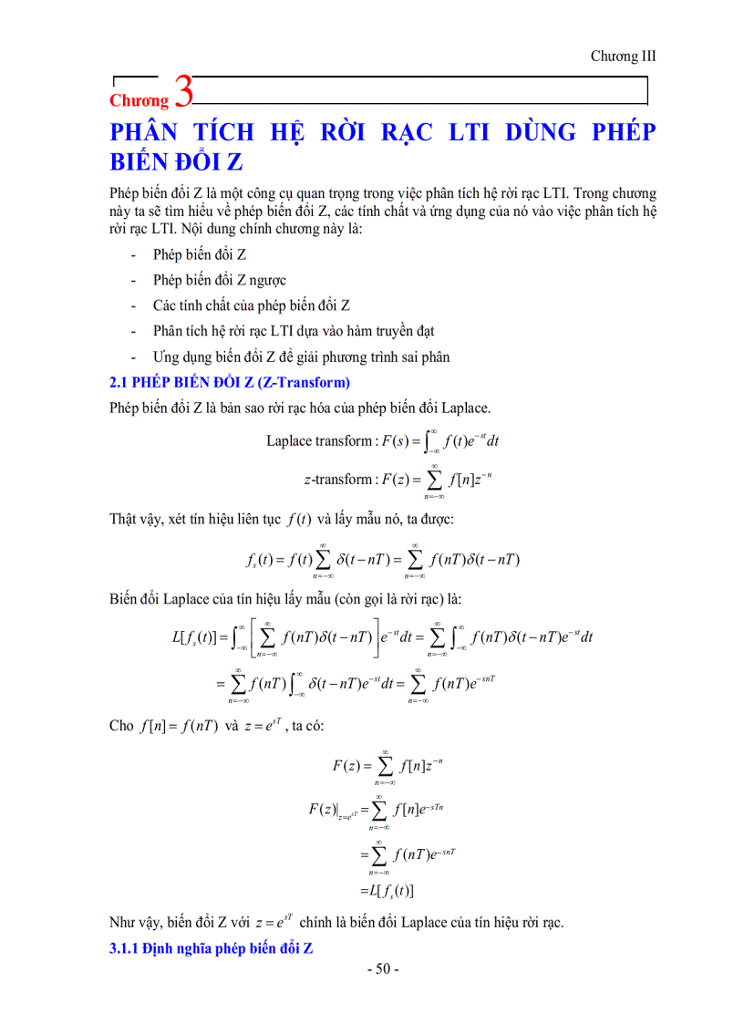 Phân tích hệ rời rạc lti dùng phép biến đổi z