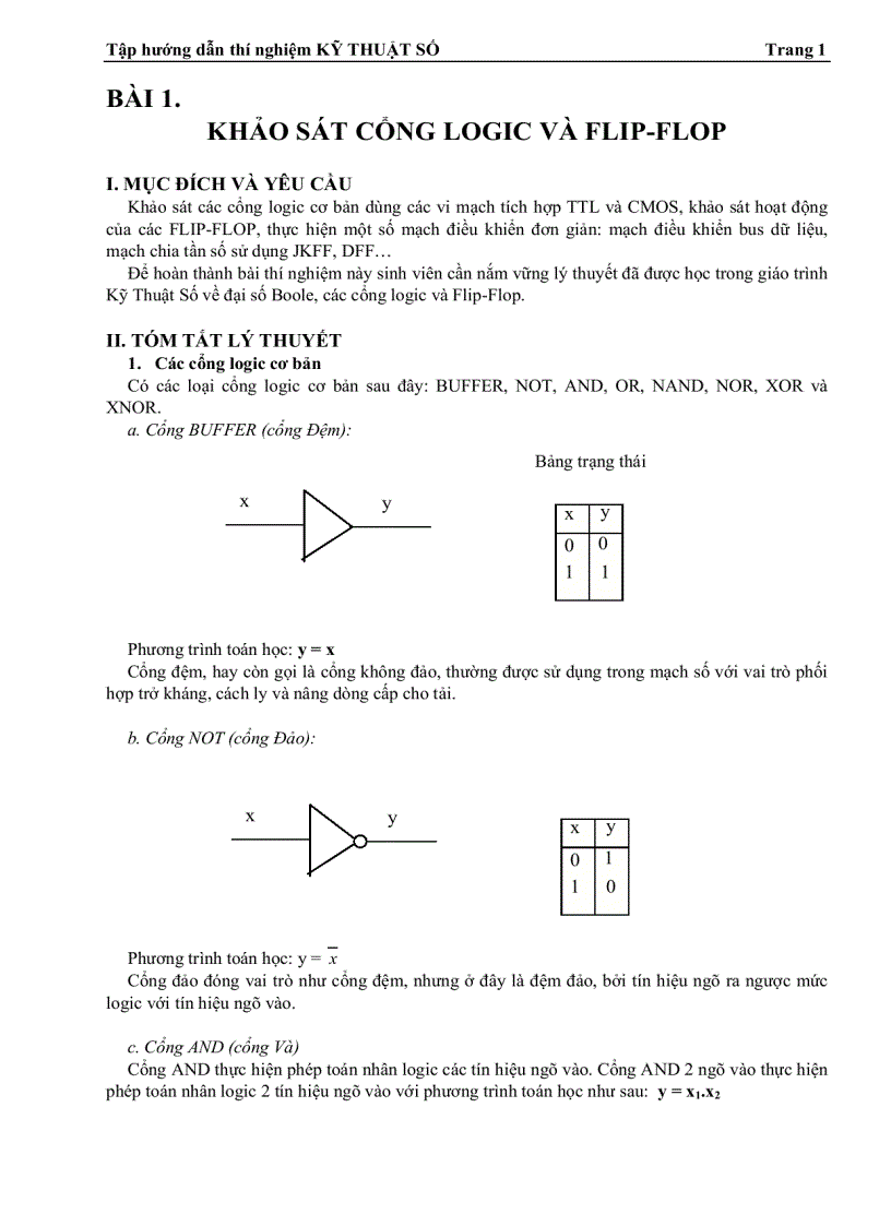 Khảo sát cổng logic và flip flop