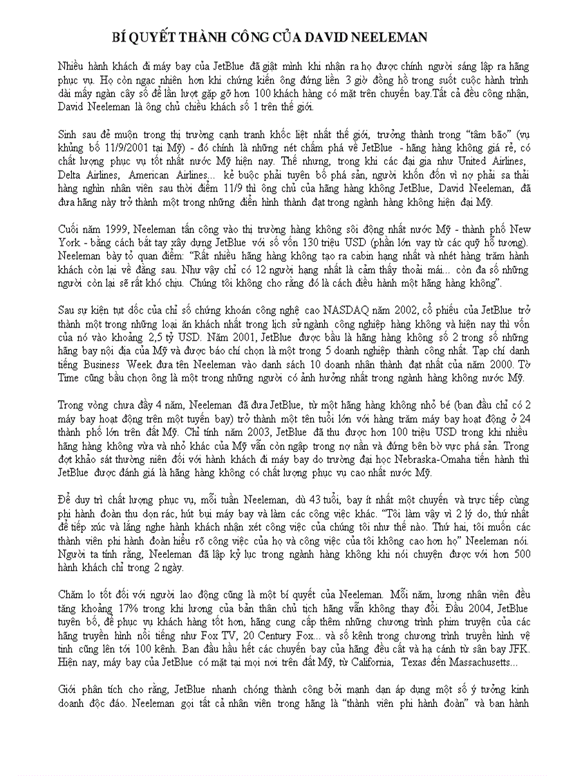 Bí quyeát thaønh coâng cuûa david neeleman