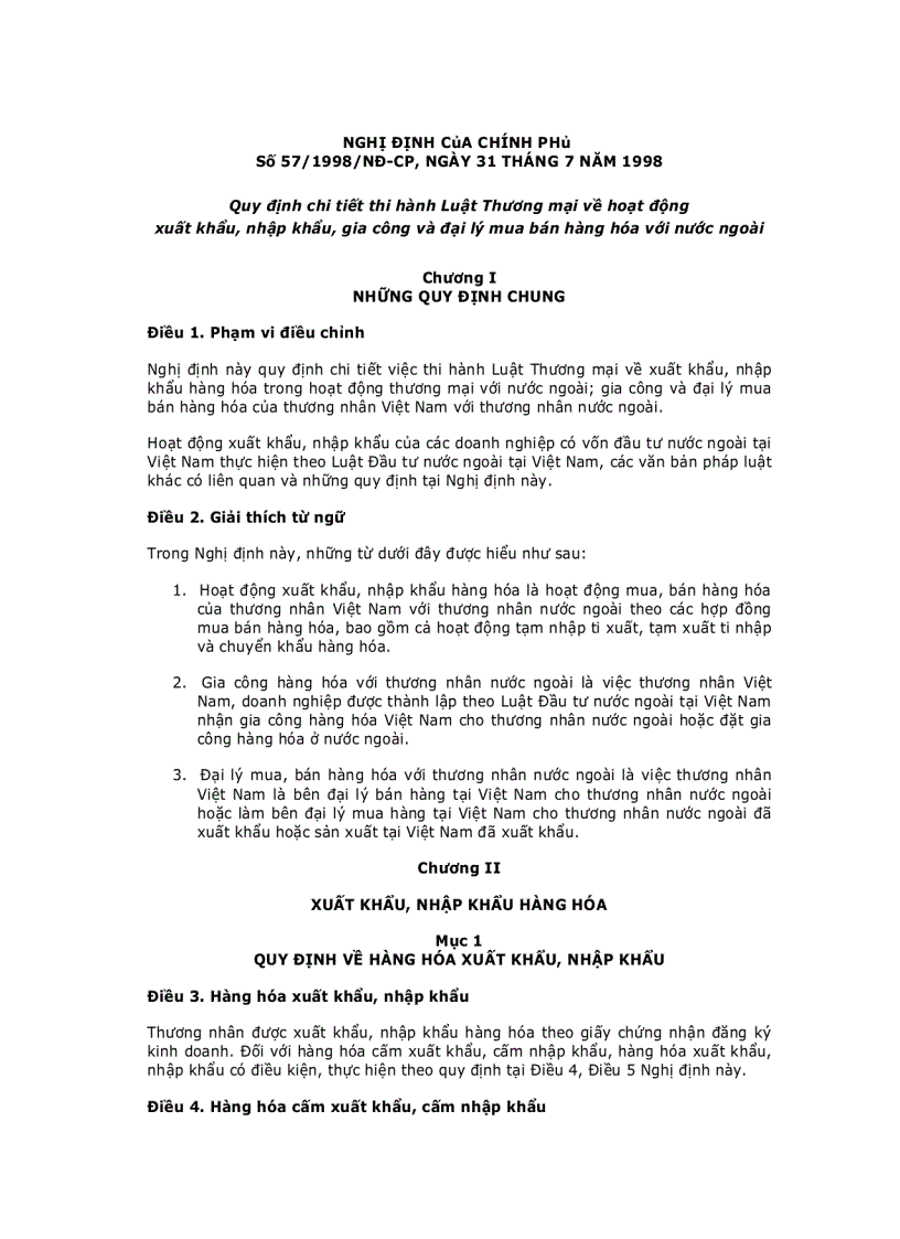Quy định chi tiết thi hành Luật Thương mại về hoạt động xuất khẩu nhập khẩu gia công và đại lý mua bán hàng hóa với nước ngoài