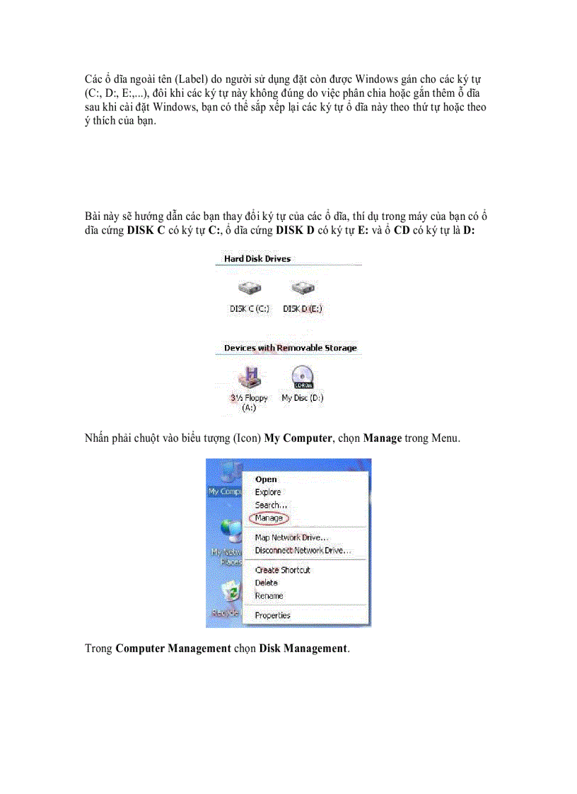 Cách thay đổi ký tự của các ổ dĩa trong Windows XP