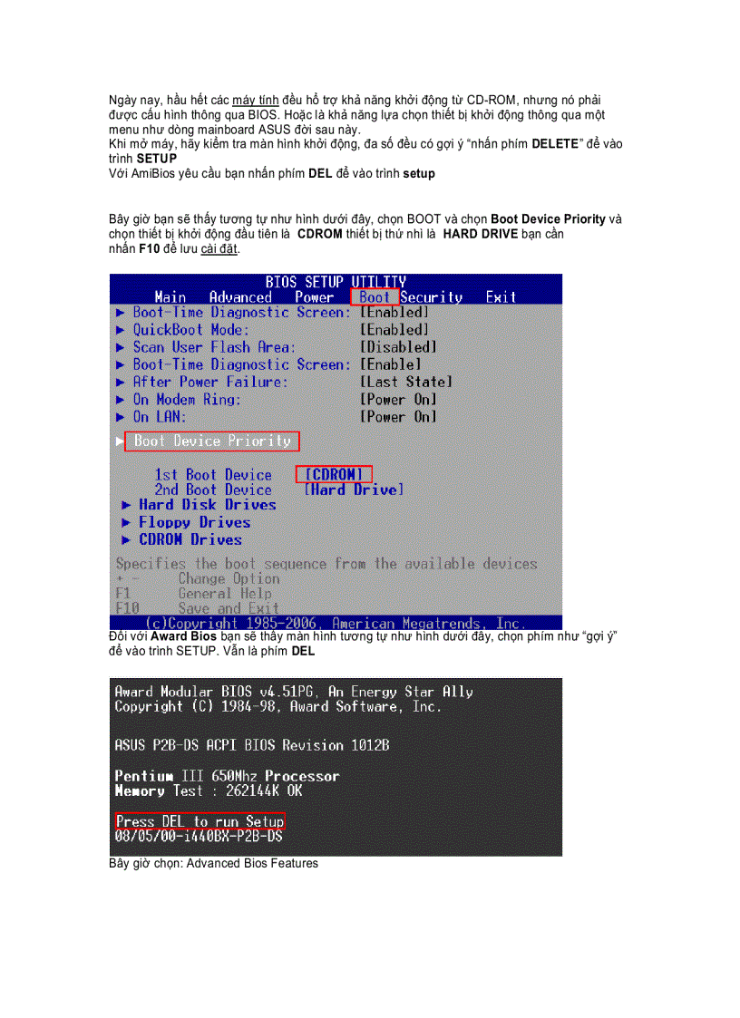 Hướng dẫn cài đặt BIOS để khởi động bằng CDROM