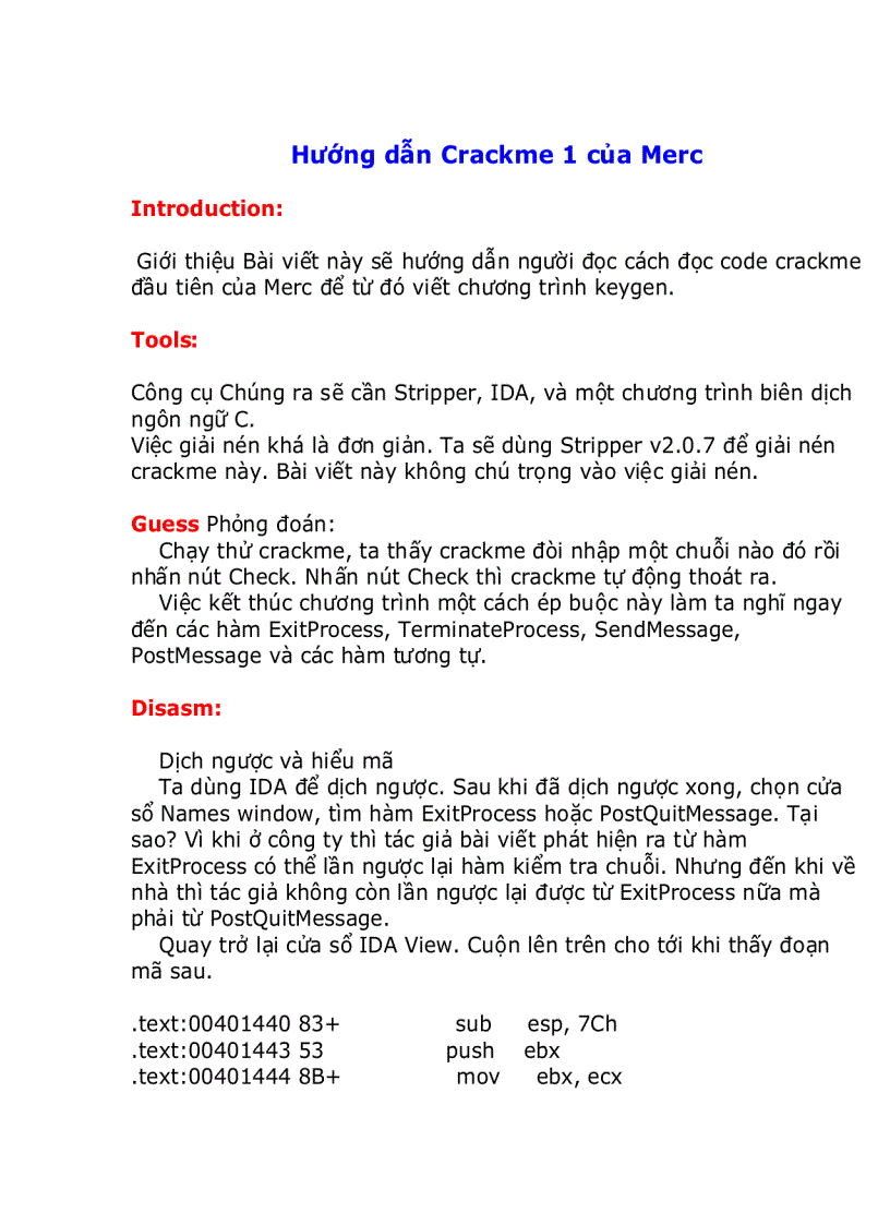 Hướng dẫn Crackme 1 của Merc