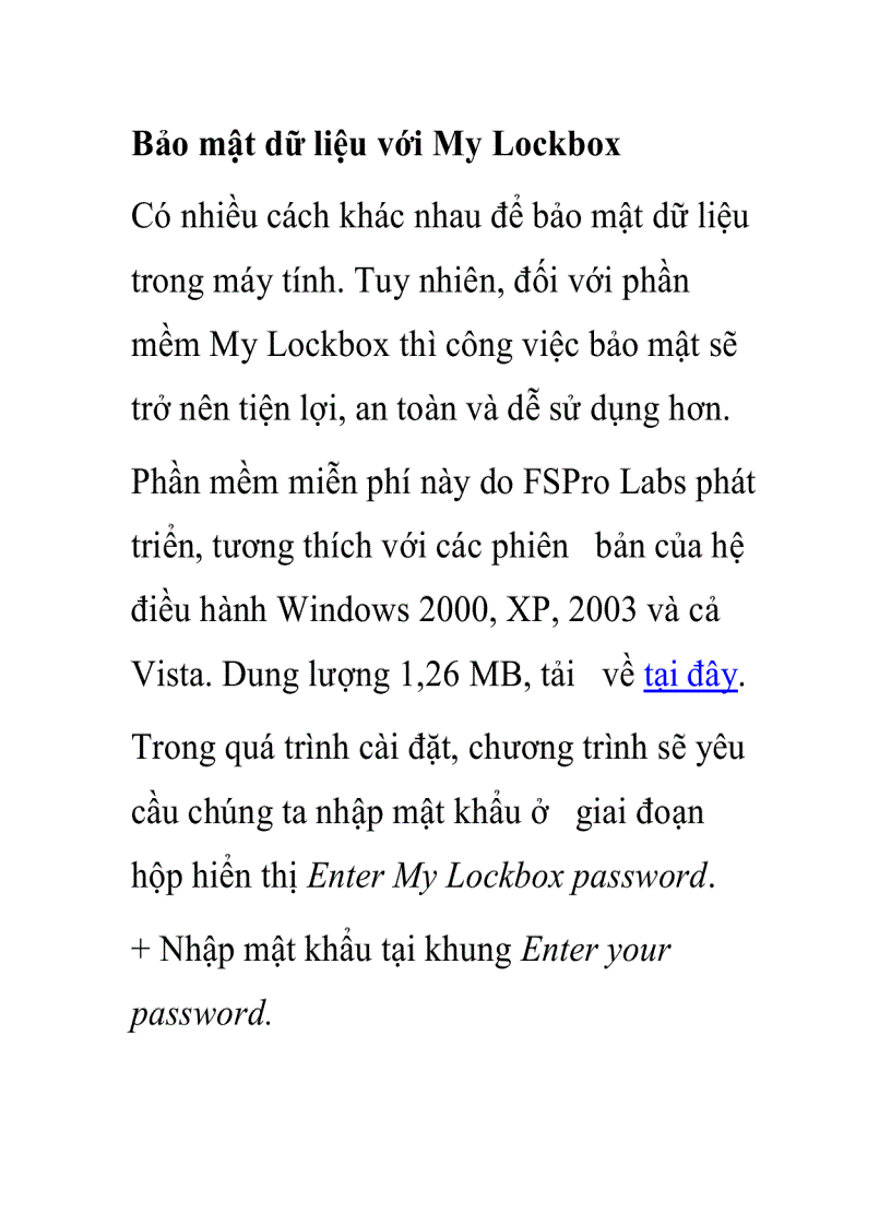 Bảo mật dữ liệu với My Lockbox