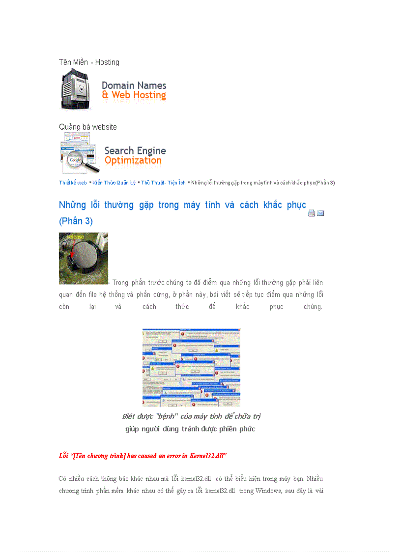 Những lỗi thường gặp trong máy tính và cách khắc phục Phần 3
