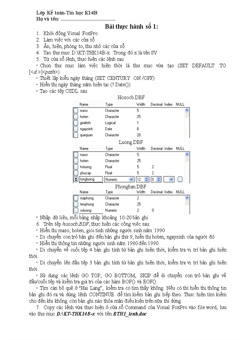 Bài tập Foxpro