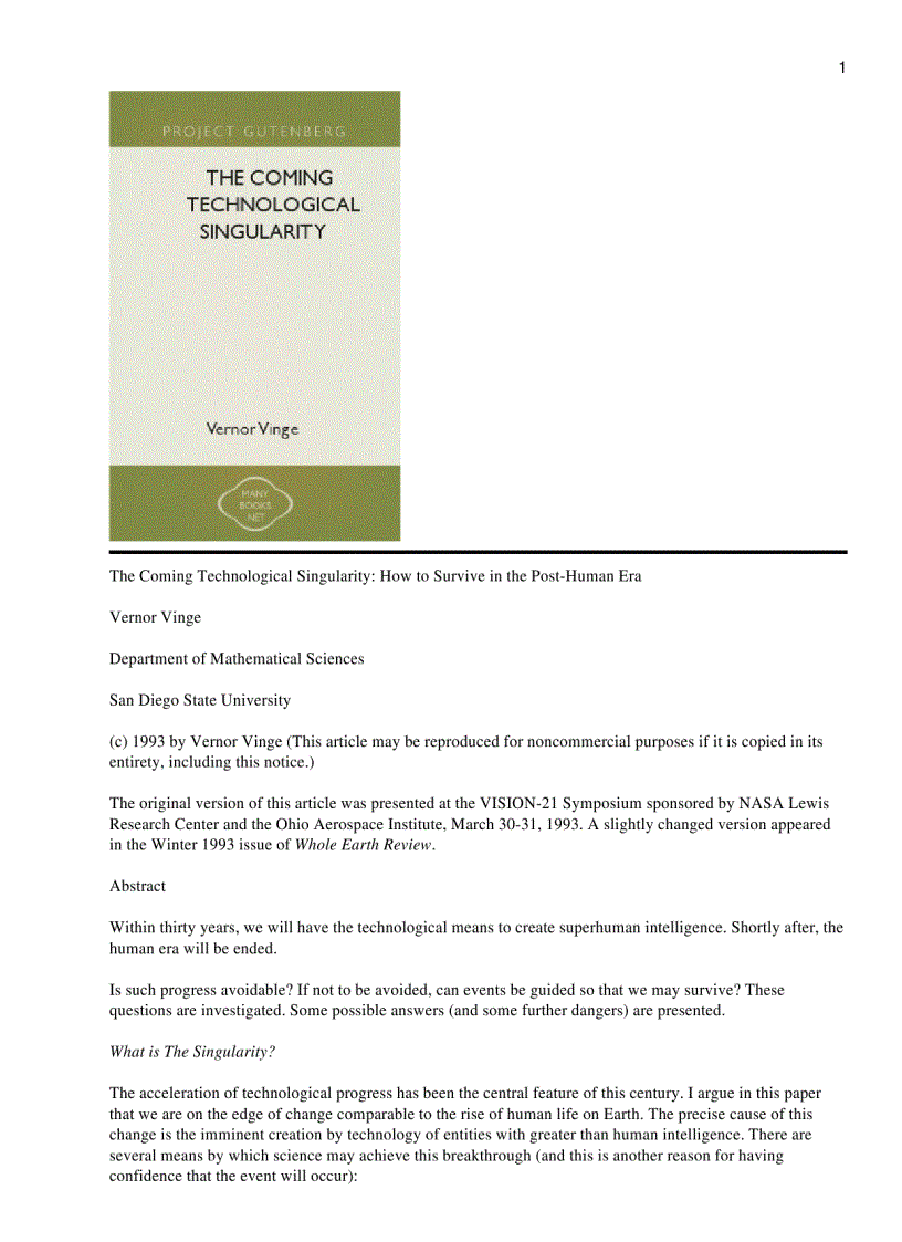 The Coming Technological Singularity