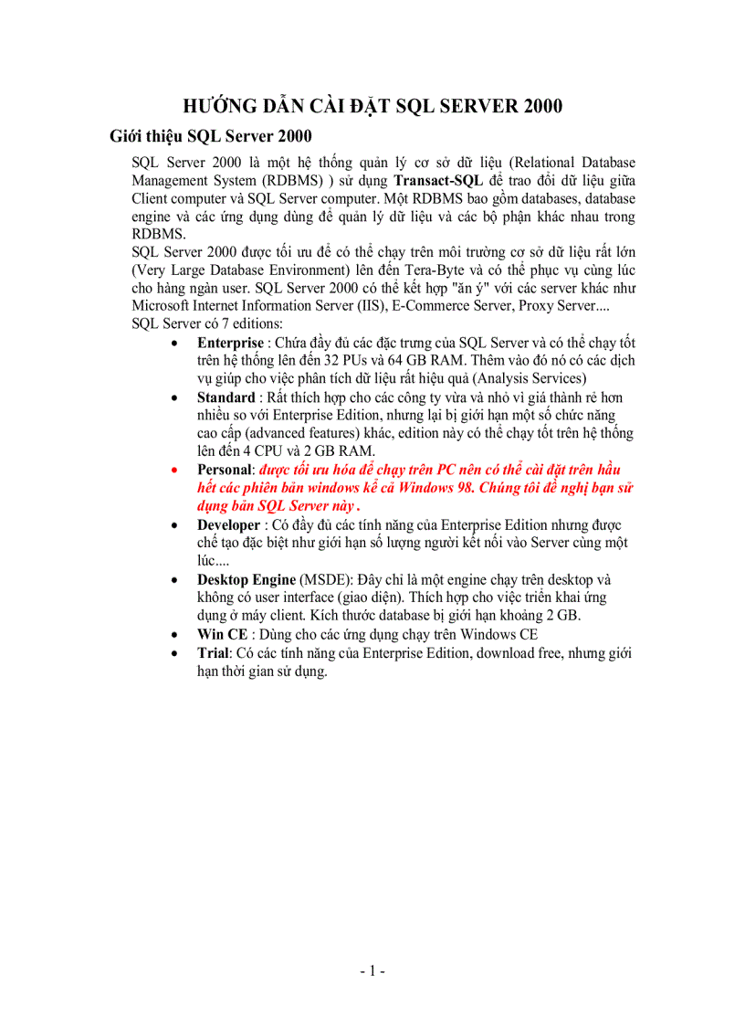 Hướng dẫn cài đặt sql server 2000