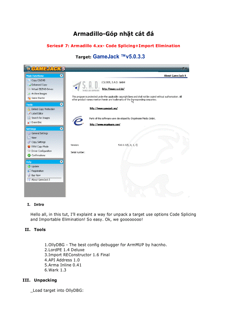 Armadillo 4 xx Code Splicing Import Elimination