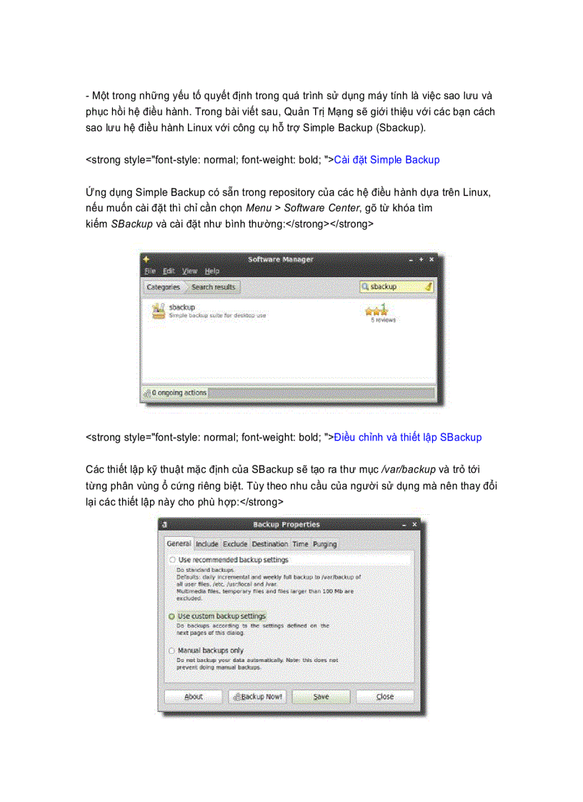 Sao lưu hệ thống Linux với Simple Backup