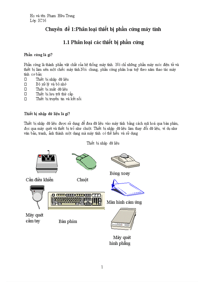 Phân loại thiết bị phần cứng máy tính