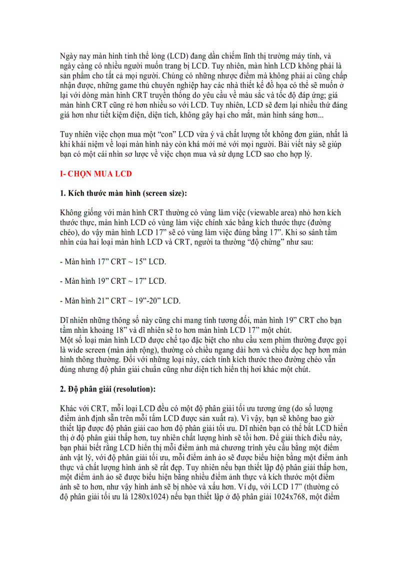 10 điểm quan trọng khi chọn mua LCD và những điều cần biết