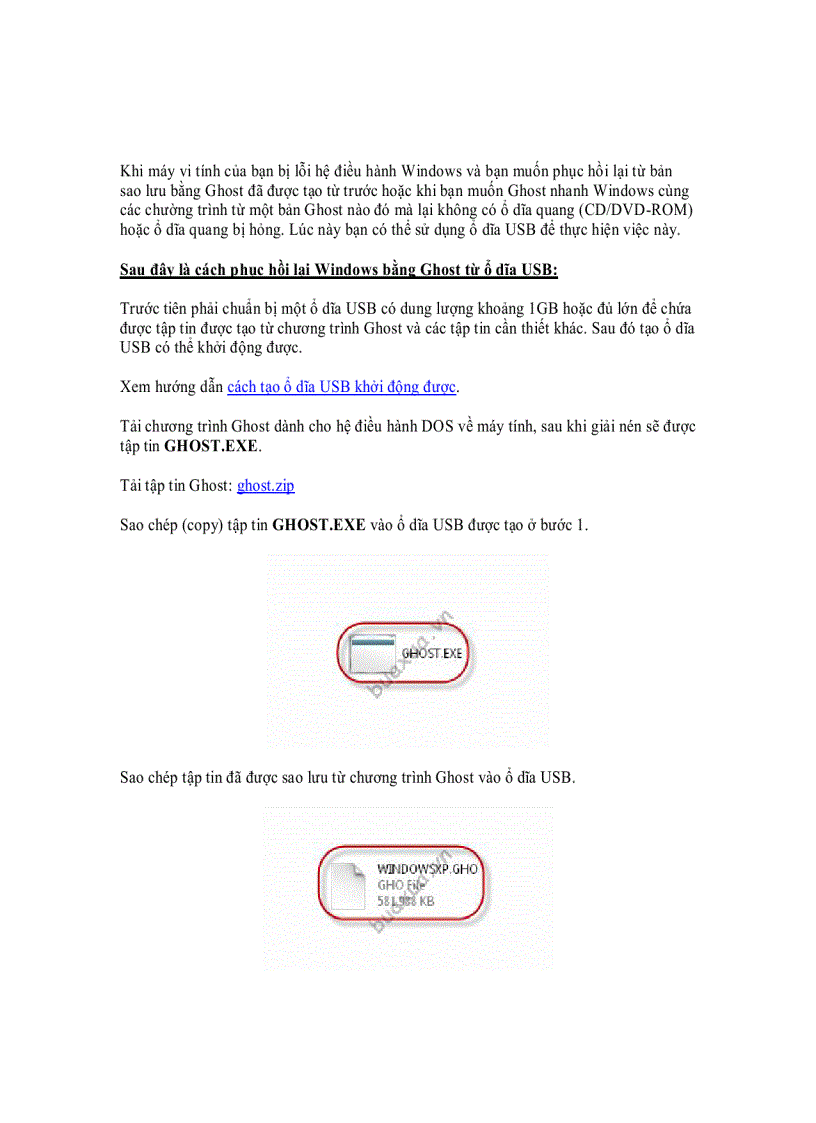 Cách phục hồi lại Windows bằng Ghost từ ổ dĩa USB