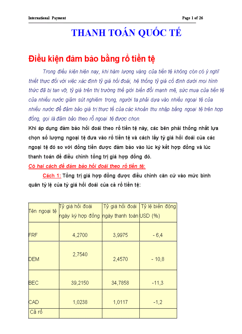 Ðiều kiện đảm bảo bằng rổ tiền tệ