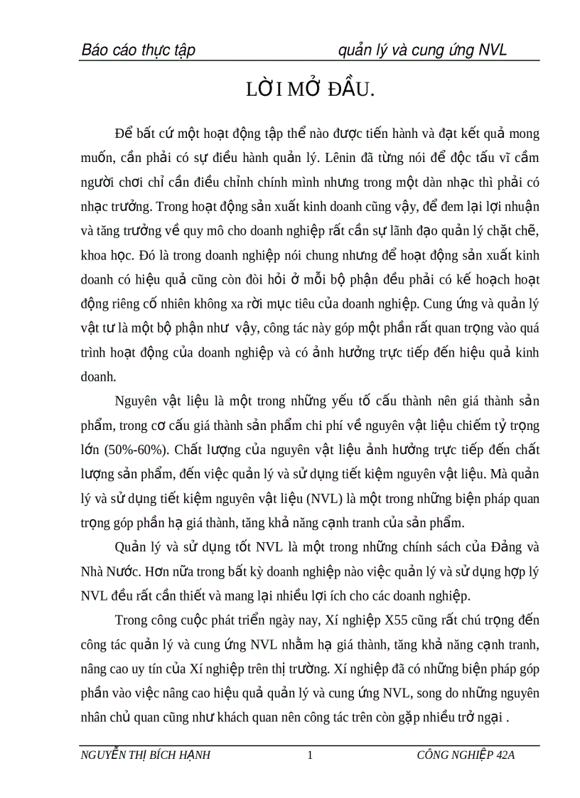 Luận văn hoàn thiện công tác quản lý và cung ứng nguyên vật liệu