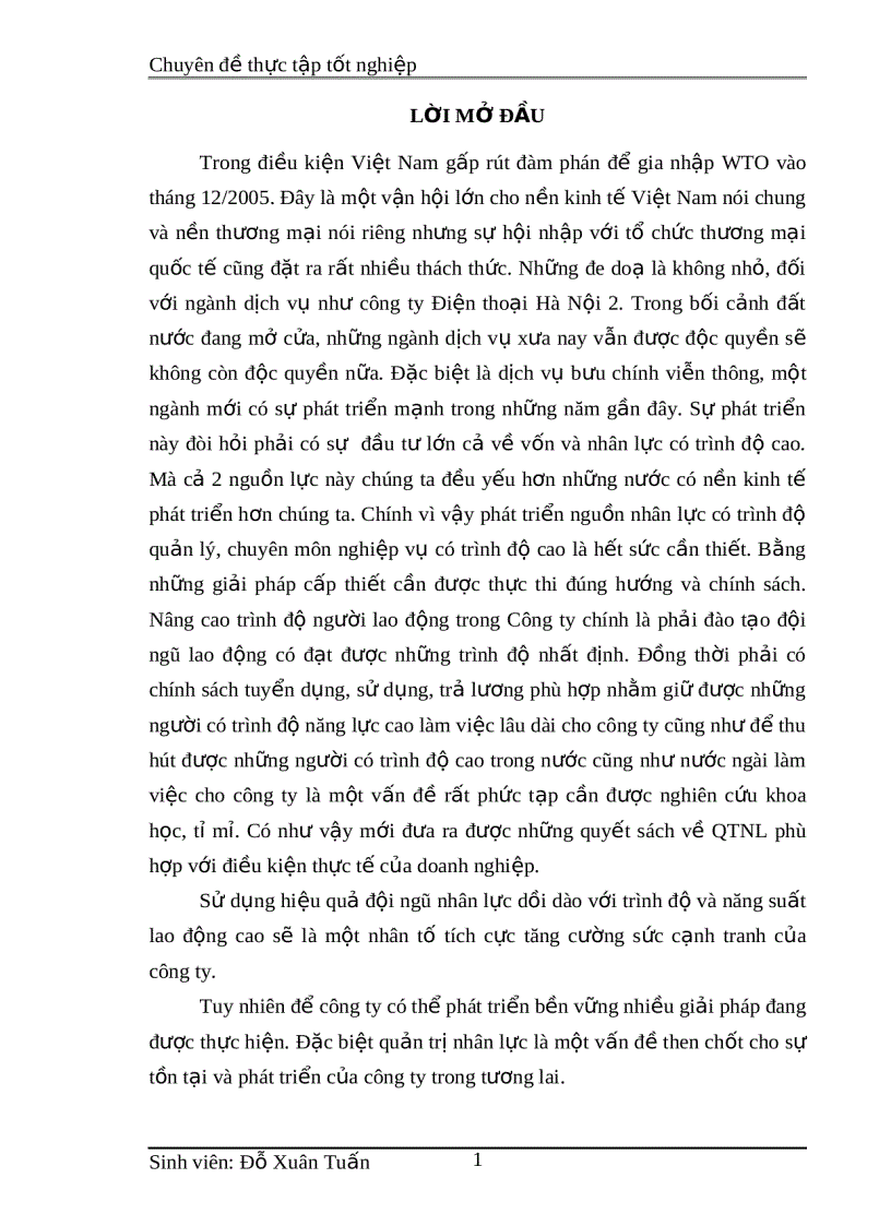 Luận văn nâng cao hiệu quả sử dụng người lao động của công ty điện thoại Hà Nội
