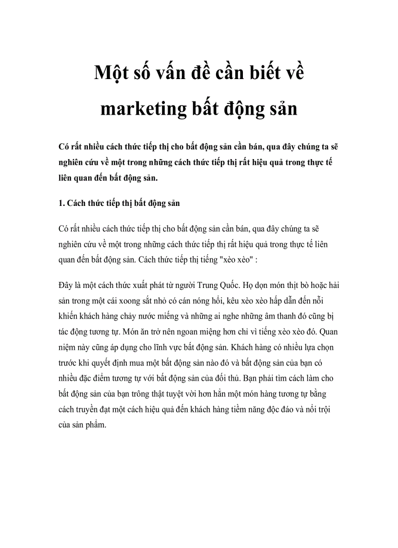 Một số vấn đề cần biết về marketing bất động sản