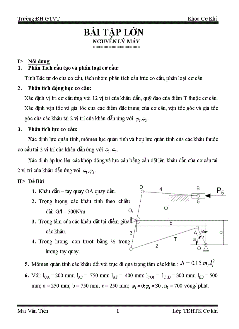 Bài tập lớn nguyên lý máy 1