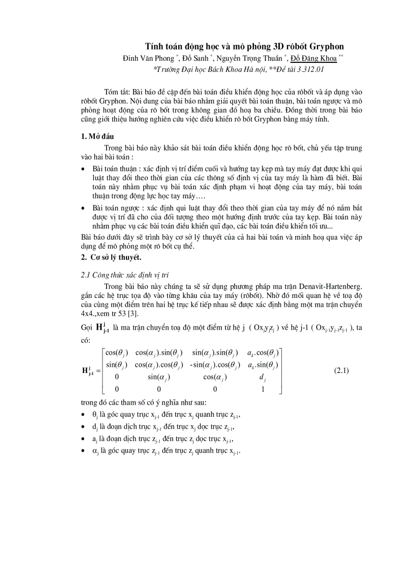Tính toán động học mô phỏng 3D Robot Gryphon Đinh Văn Phong