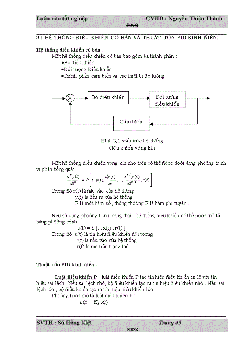 Hệ thống điều khiển cô bản và thuật tốn pid kinh điển