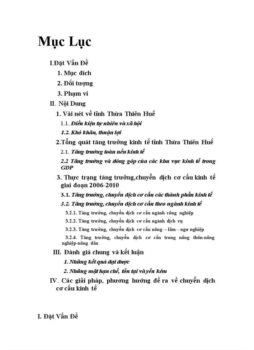 Tìm hiểu về tình hình chuyển dịch cơ cấu kinh tế của tỉnh Thừa Thiên Huế giai đoạn 2006 2010