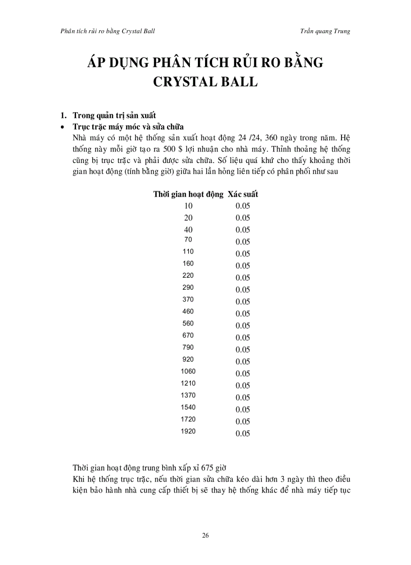 Áp dụng phân tích rủi ro bằng crystal ball