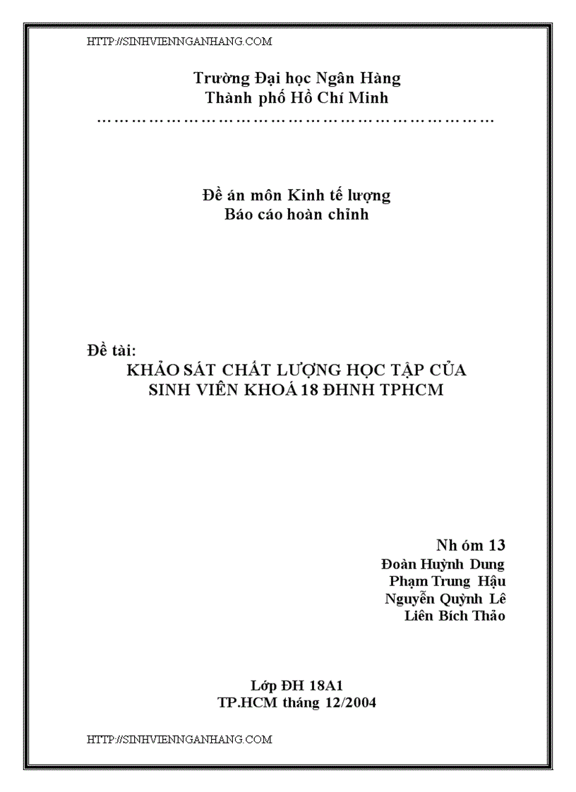 Nghiên cứu ảnh hưởng lên chi phí cho việc học của học sinh tiểu học tại các hộ gia đình trên địa bàn thành phố hồ chí minh